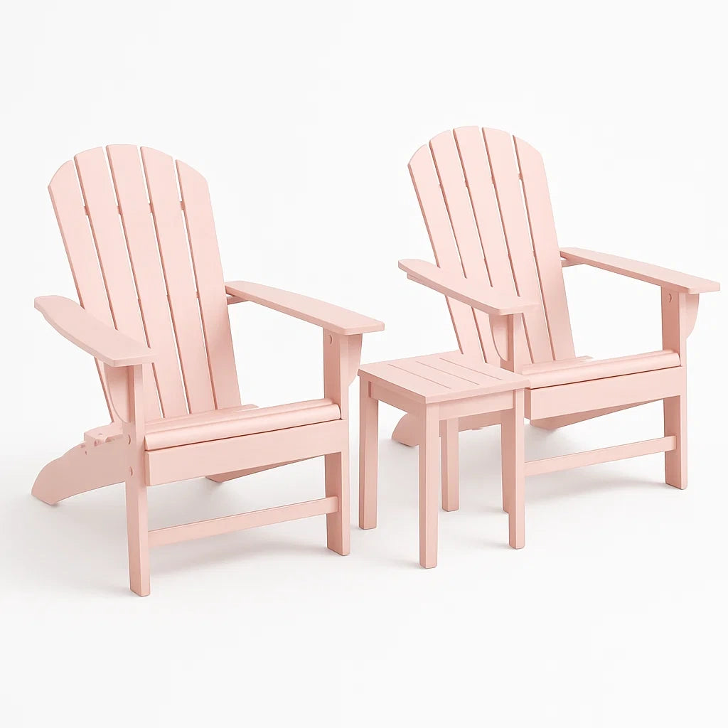 Adirondack Holzsessel Set in Rosa mit Tisch