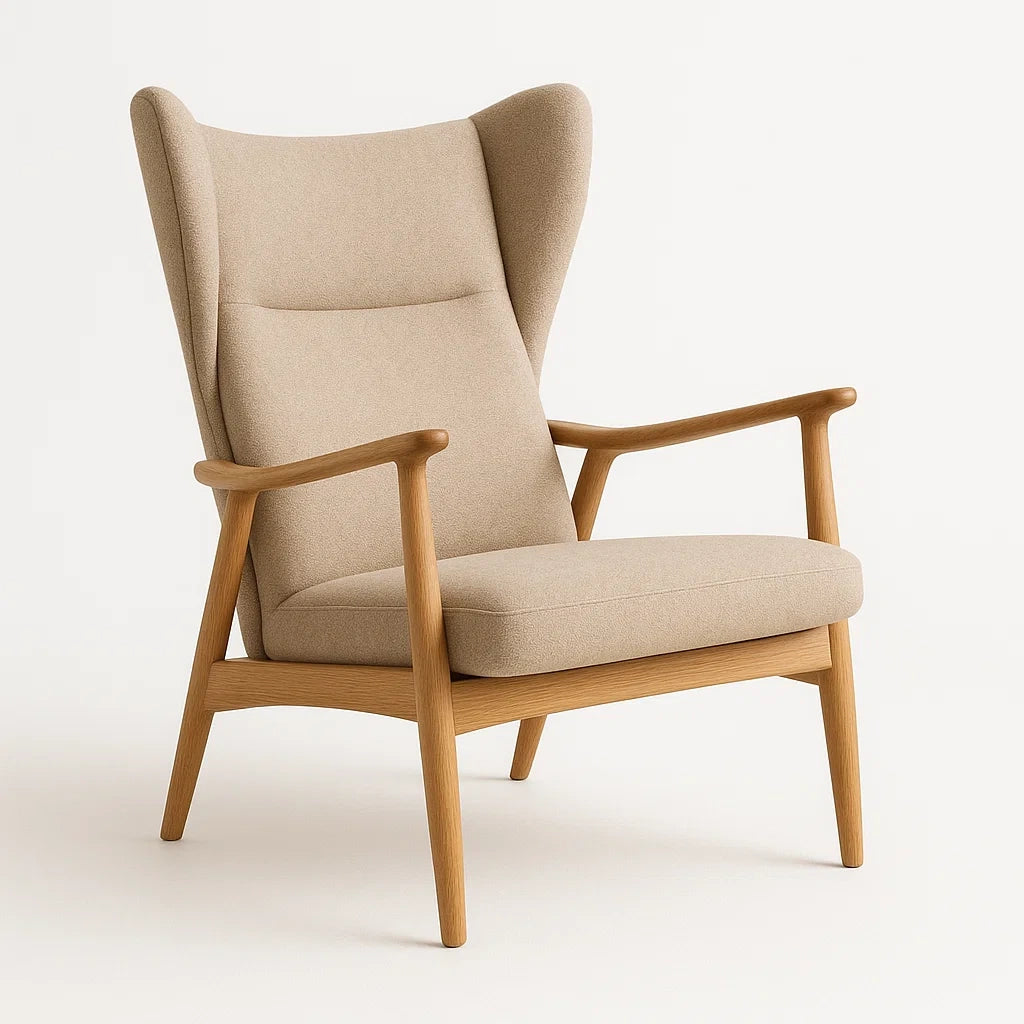 Sessel aus Holz mit Stoff in Beige, 102 cm hoch