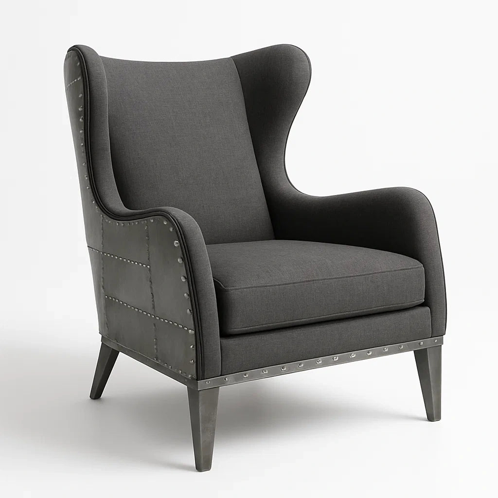 Stoffsessel mit Ohrenlehne und Metallbeine Dunkelgrau