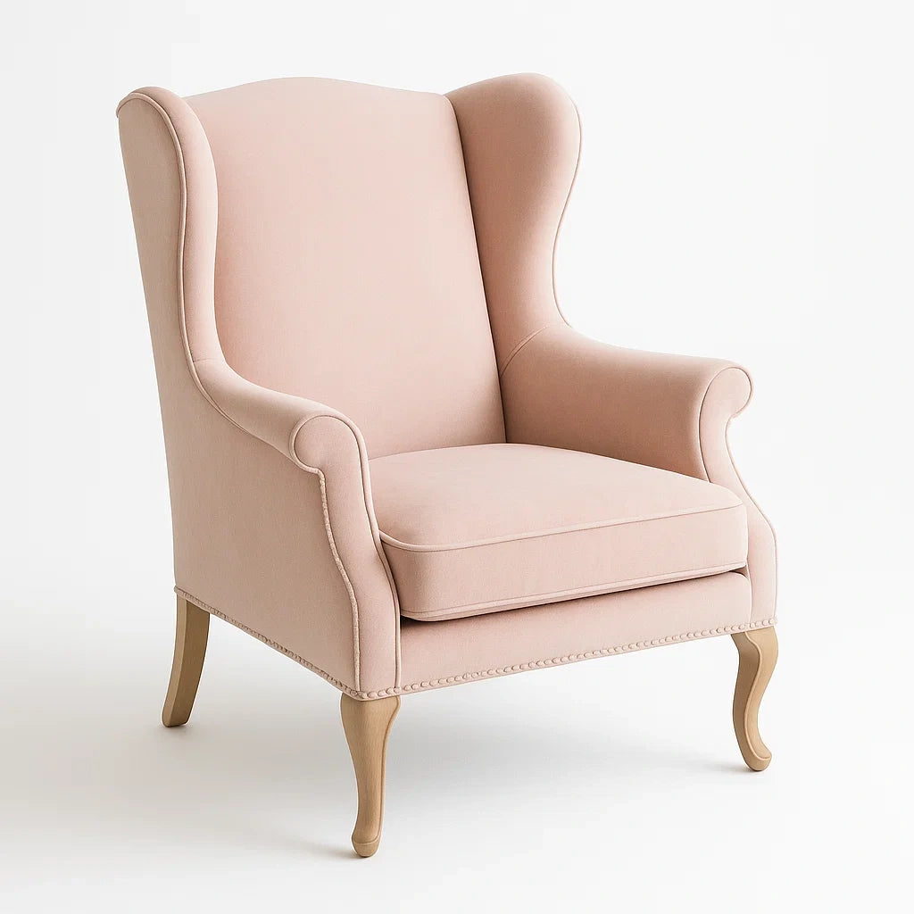 Ohrensessel aus Stoff mit Holzbeinen Rosa
