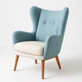 Ohrensessel Stoff Hellblau/Beige mit Holzbeinen