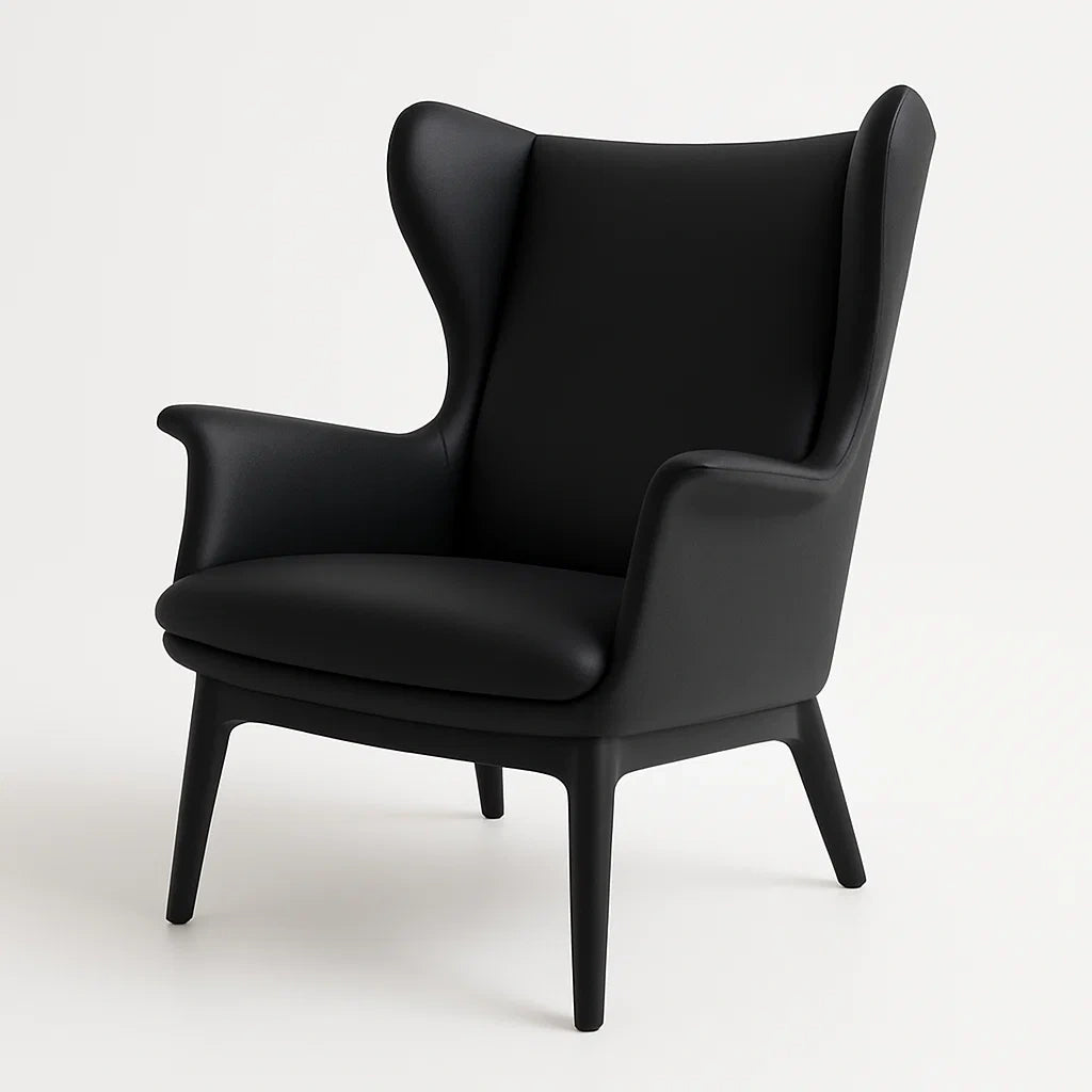 Sessel aus Leder mit hoher Rückenlehne, Schwarz