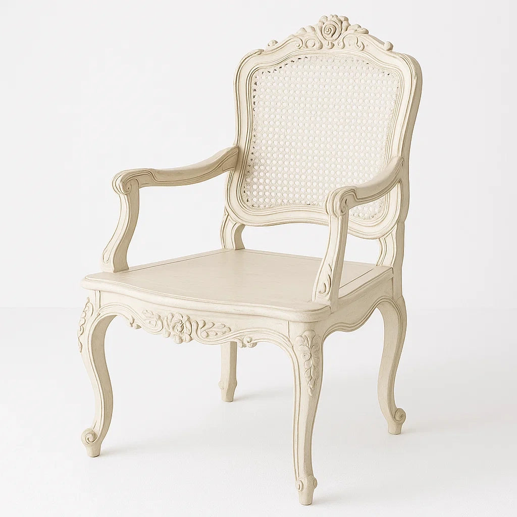 Armlehnsessel Massivholz Rattangeflecht Barockstil Beige