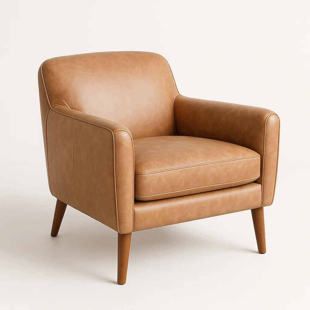 Sessel aus PU-Leder in Beige mit Massivholzbeinen