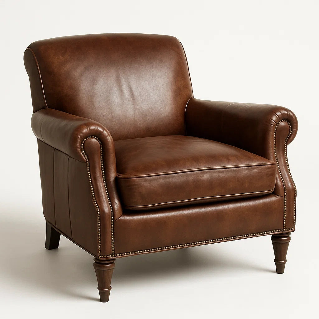Ledersessel Braun Massivholz 96x88x77cm