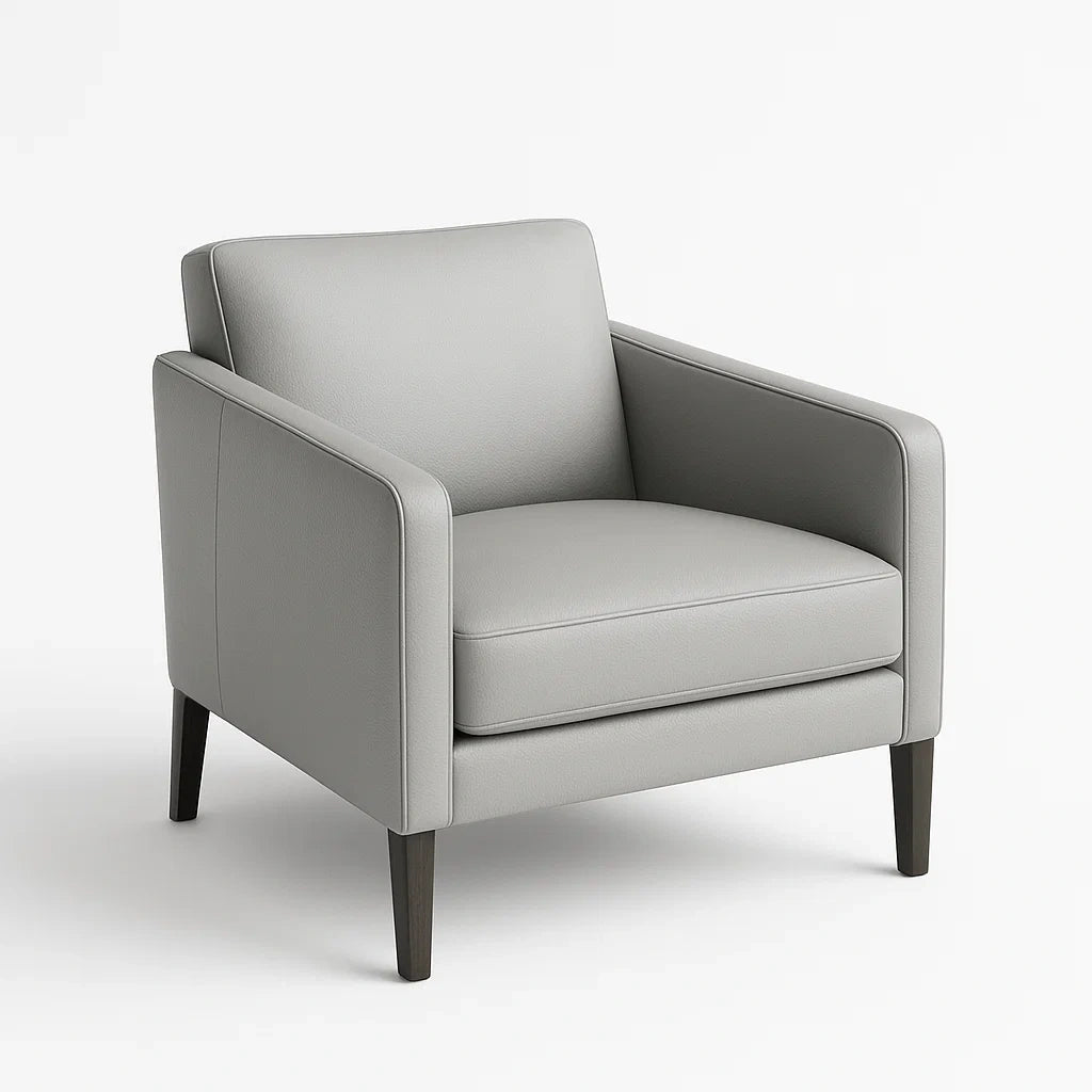 Grau Leder Sessel mit Holzbeinen