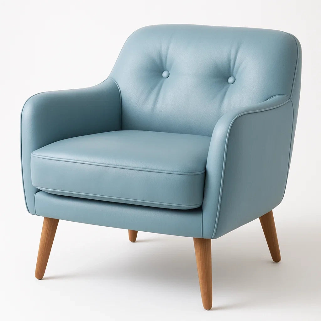 Sessel PU-Leder Holzbeine Blau