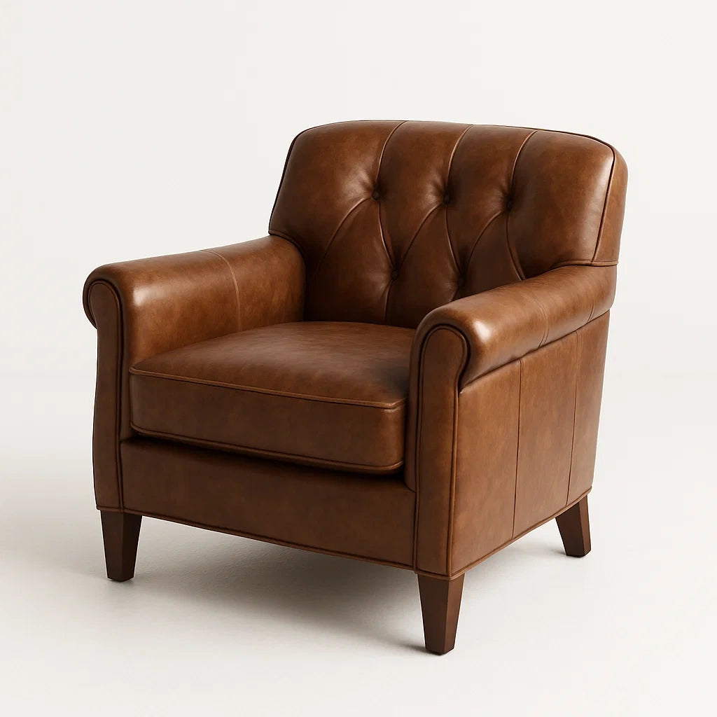 Ledersessel mit Knopfheftung Braun