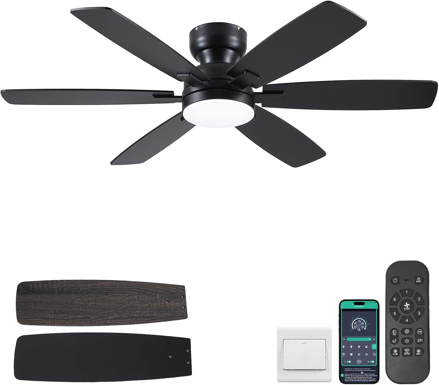 Kviflon 132 cm Moderner Deckenventilator mit Licht, Schlafzimmer, 132,08 cm, LED