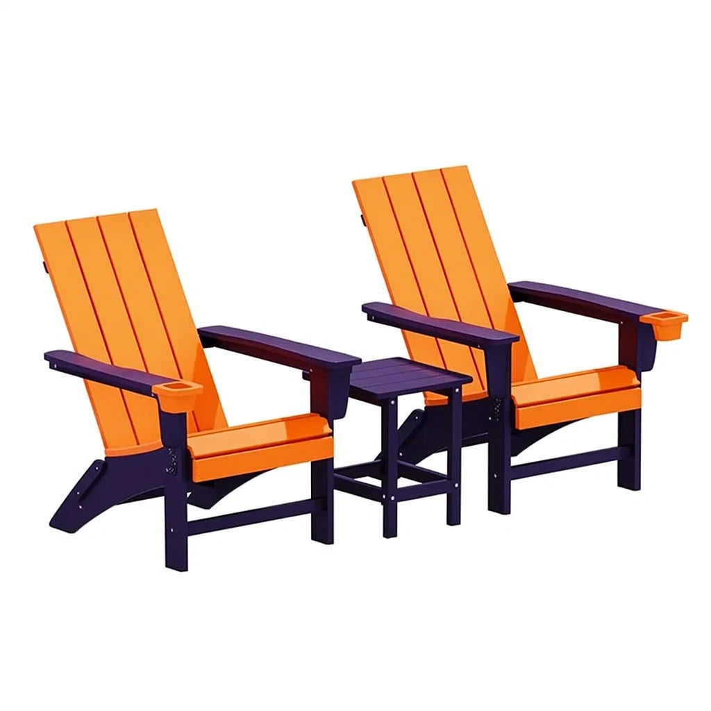 Adirondack-Stühle Set aus Kunststoff Orange/Violett mit Tisch
