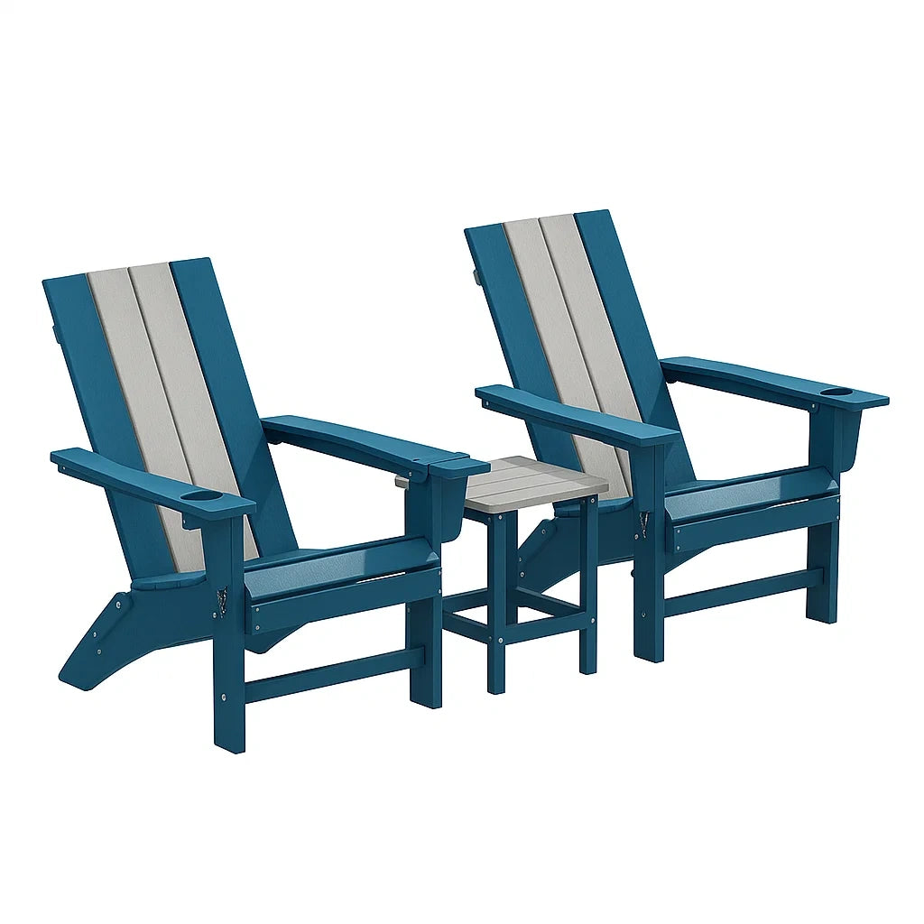 Gartenstuhl-Set aus Polyethylen mit Beistelltisch in Blau/Grau