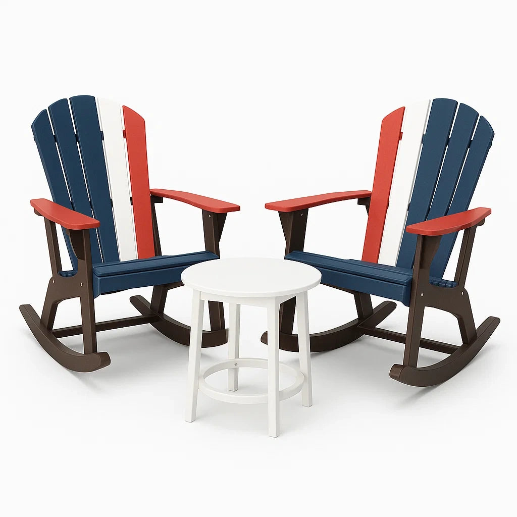 Schaukelstuhl-Set aus Polyethylen Blau/Rot/Weiß mit Beistelltisch