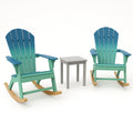 Gartenmöbel-Set aus Kunststoff mit blau-grünen Schaukelstühlen und grauem Beistelltisch