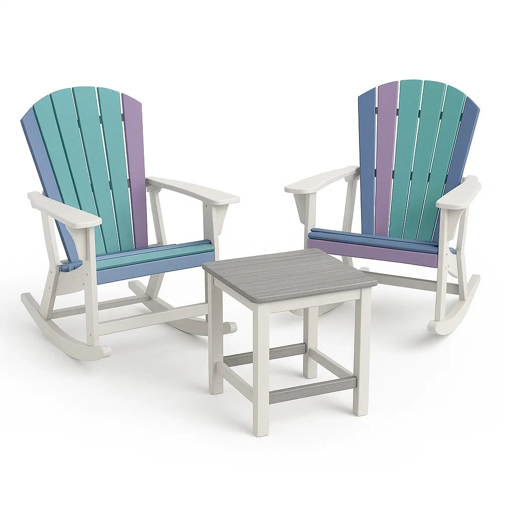 Adirondack-Stil Schaukelstuhl Set aus Kunststoff mit Beistelltisch
