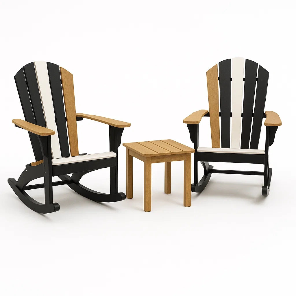 Adirondack Schaukelstühle Set mit Beistelltisch Holz-Kunststoff Schwarz/Braun