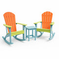 Outdoor Kunststoff Schaukelstuhl-Set in Orange/Grün/Blau mit Tisch