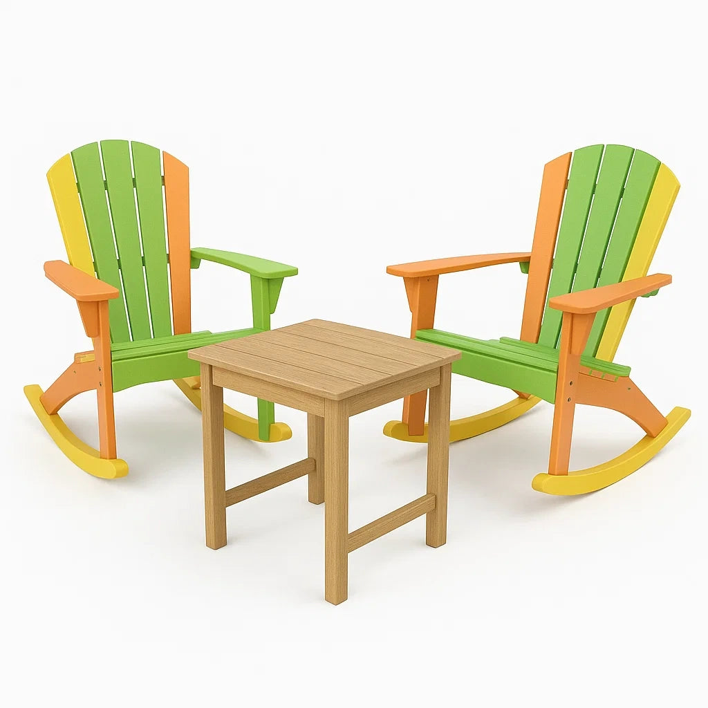 Holz Gartenstuhl Set mit Tisch Bunt