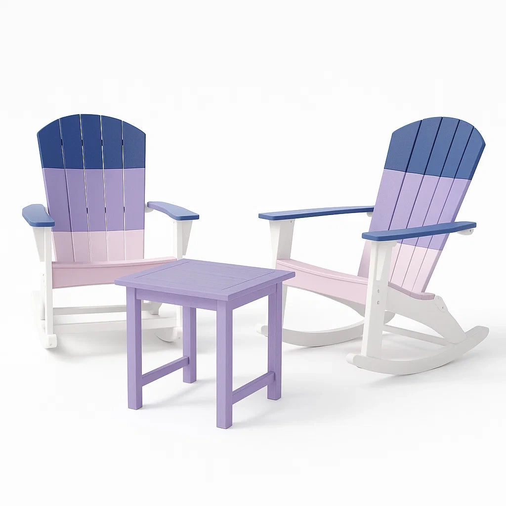 Gartenstuhl-Set aus Kunststoff in Blau/Lila mit Tisch