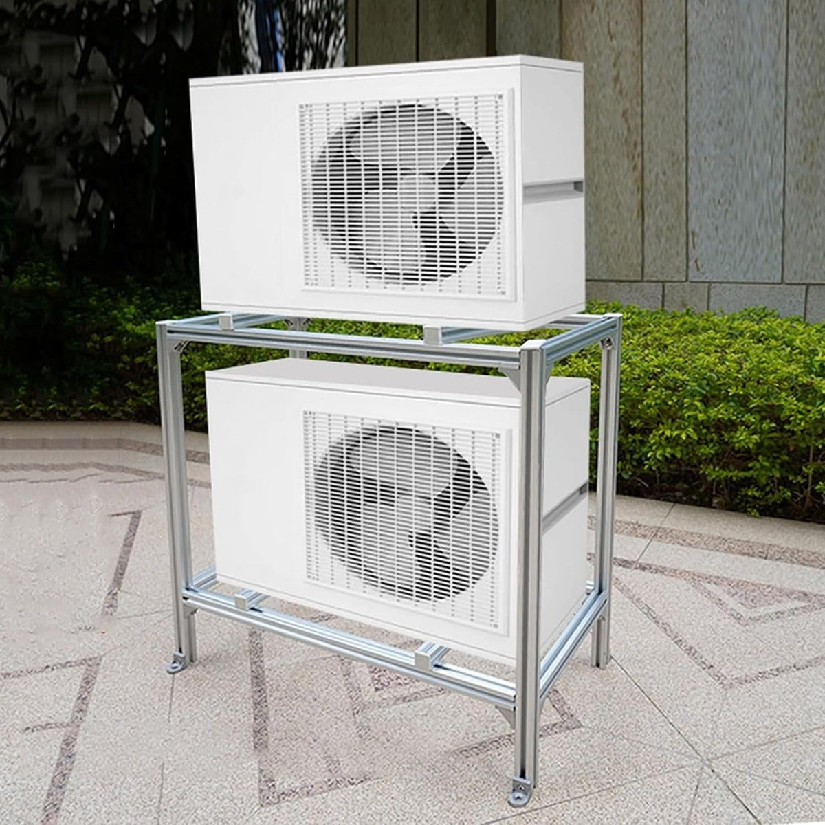 Generisch Mini-Split-Klimaanlagen-Bodenst?nder Klimager?t, doppellagige Halterung f¨¹r W?rmepumpensysteme, stabile Bodenbasis, Wei?/Silber