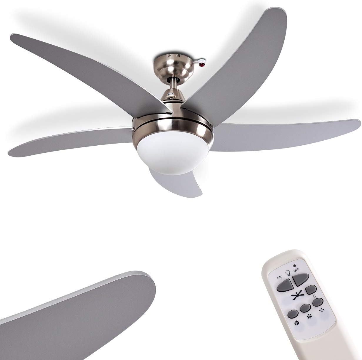 HOFSTEIN moderner Deckenventilator Morino aus Metall/Holz/Glas in Nickel-matt/Silber, Lampe, ?sthetisch, Wei?