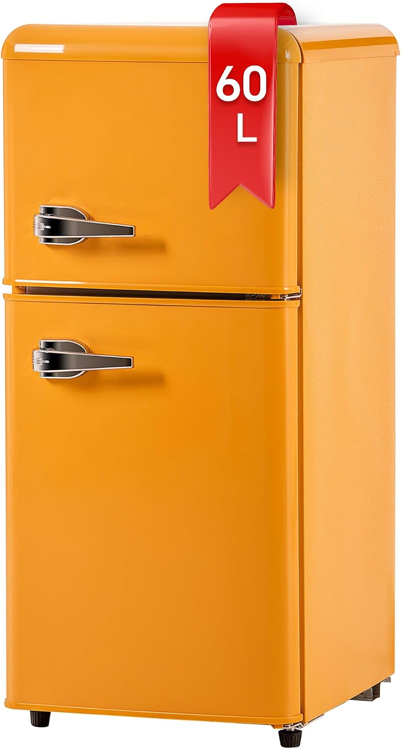 DRIXNO Retro-K¨¹hlschrank. Gefrierkombination. 86,8 cm hoch, Doppelt¨¹r-K¨¹hlschrank, Backup-K¨¹hlschrank, 163 kWh, 46 dB, LED