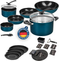 Genius Kelton Pfannenset T?pfe Set 3 in 1 mit Deckel, abnehmbarer Griff, Blau/Schwarz, frei