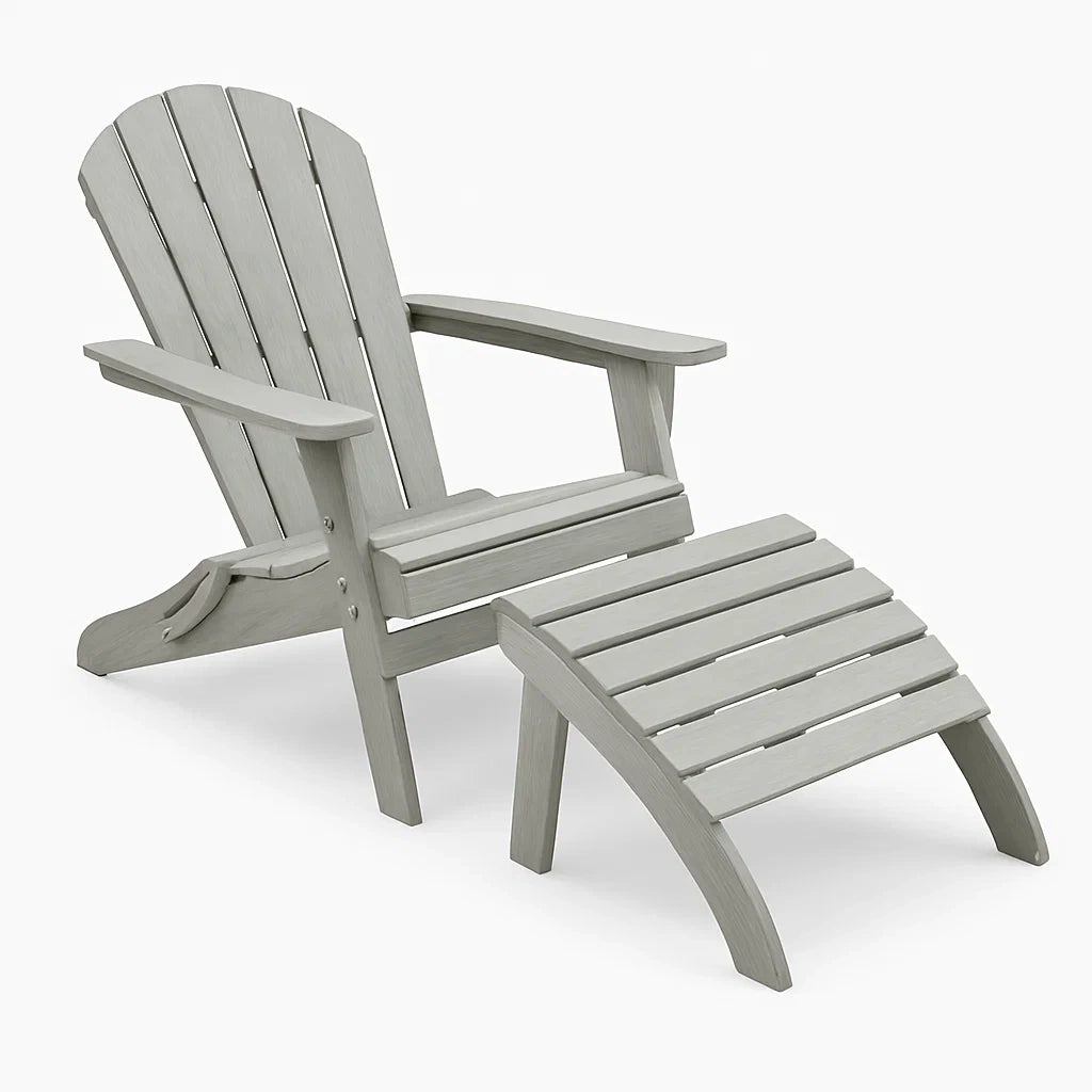 Adirondack Gartenstuhl Set Massivholz Grau mit Armlehnen und Fußstütze