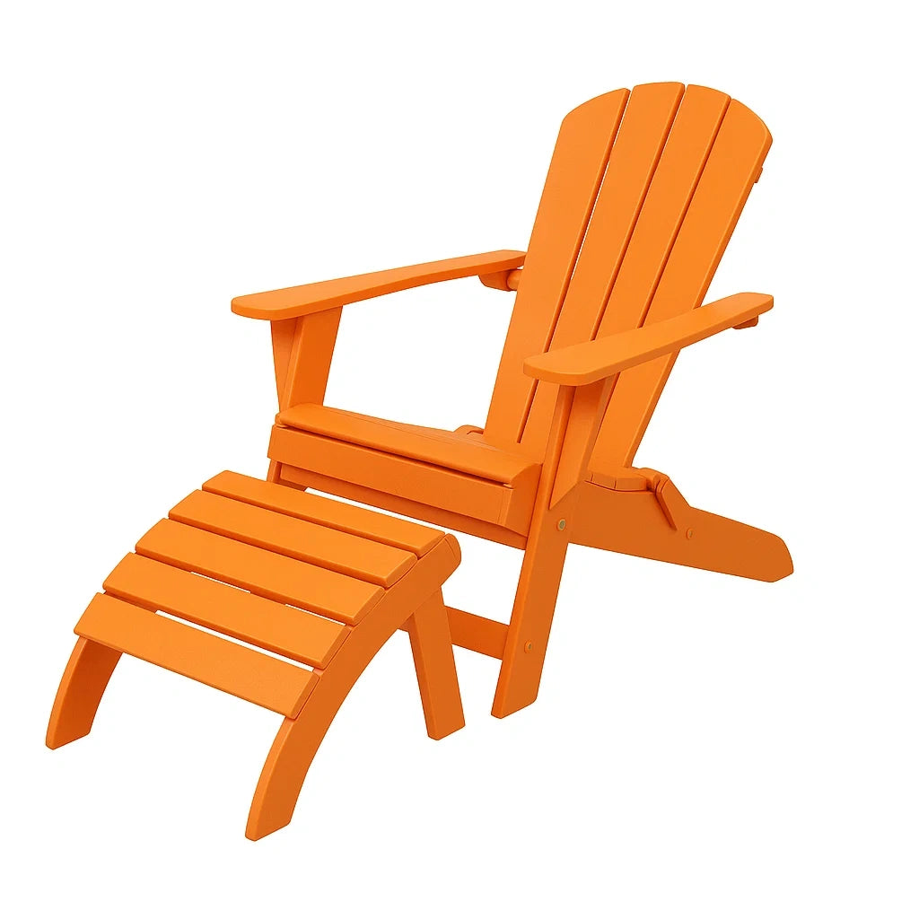 Gartenstuhlset aus Kunststoff mit Fußstütze Orange