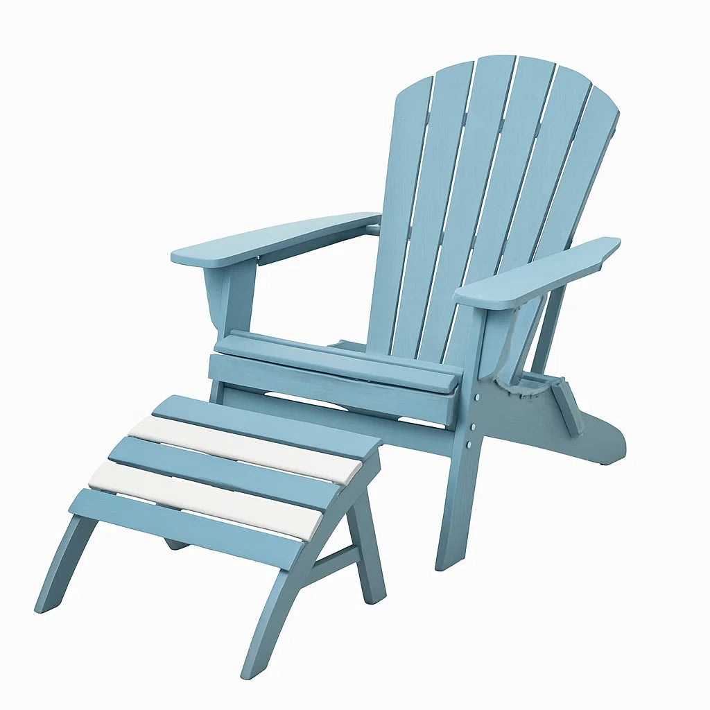 Adirondack Stuhl mit Fußhocker aus HDPE in Hellblau