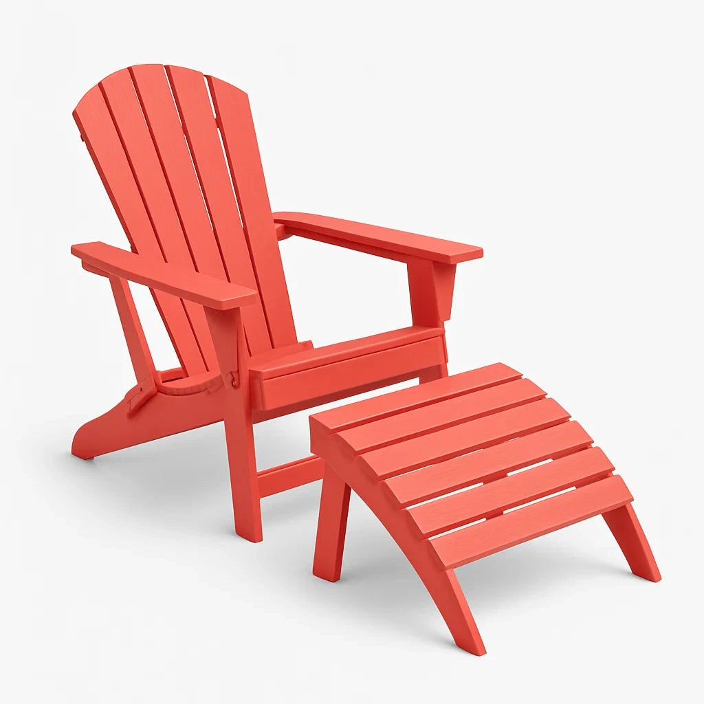Adirondack Stuhl Set mit Hocker Rot Kunststoff