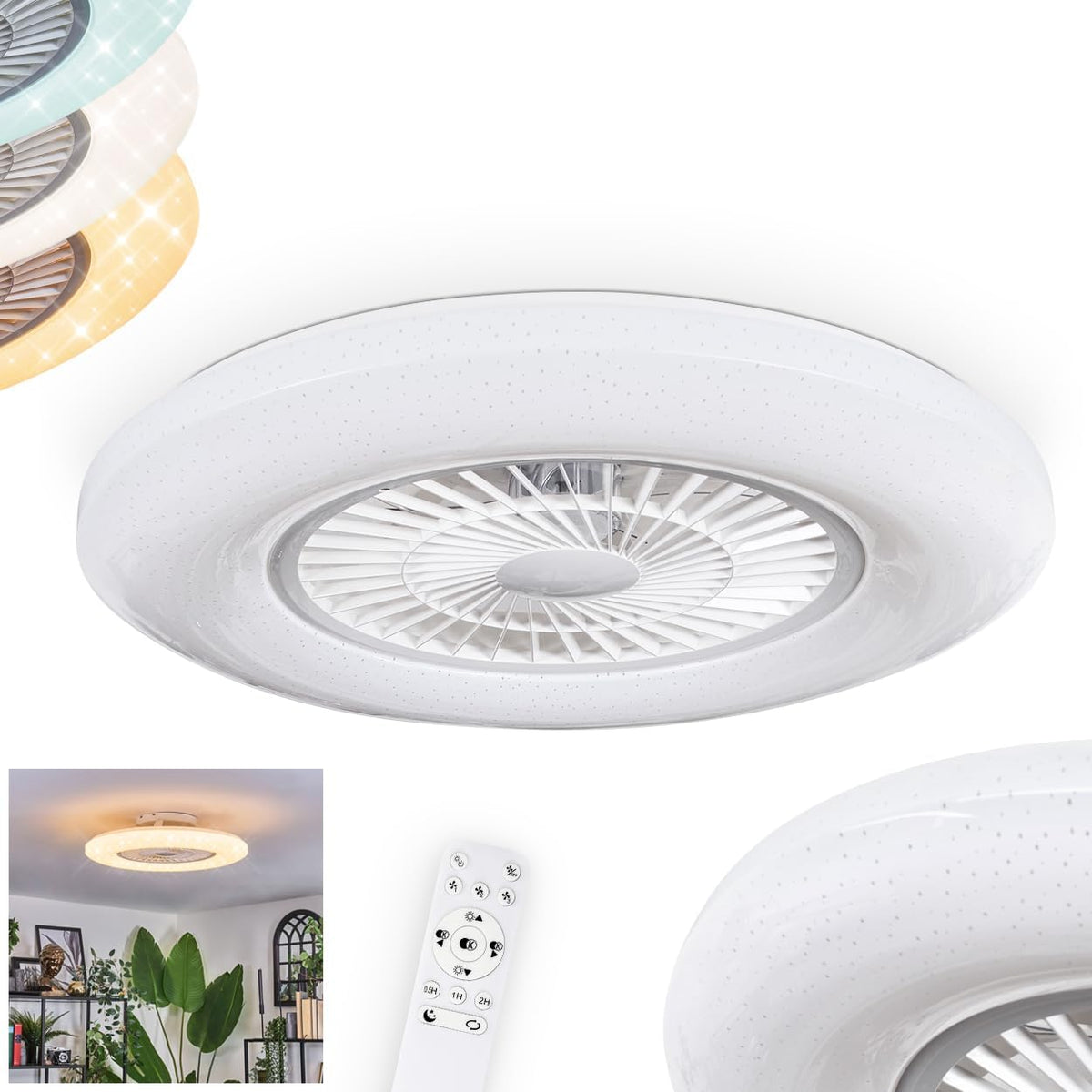 HOFSTEIN LED Deckenventilator Benesal Deckenventilator mit Beleuchtung, 1 x LED 45 Watt, runde Deckenleuchte ? 59 cm, 2100 Lumen, 6500 Kelvin