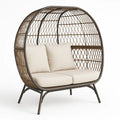 Sitzgelegenheit aus Rattan für Zwei mit Kissen, Alurahmen, Braun, 145x70x160 cm