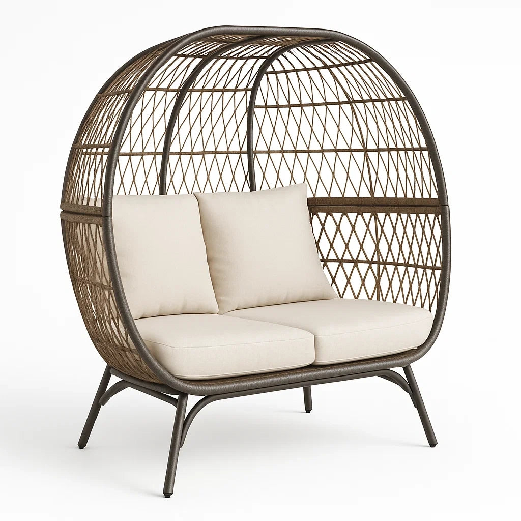 Sitzgelegenheit aus Rattan für Zwei mit Kissen, Alurahmen, Braun, 145x70x160 cm