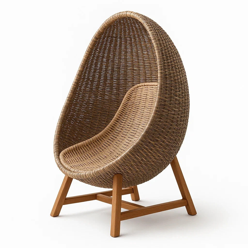 Rattansessel mit Holzrahmen, Naturbraun, Eiform