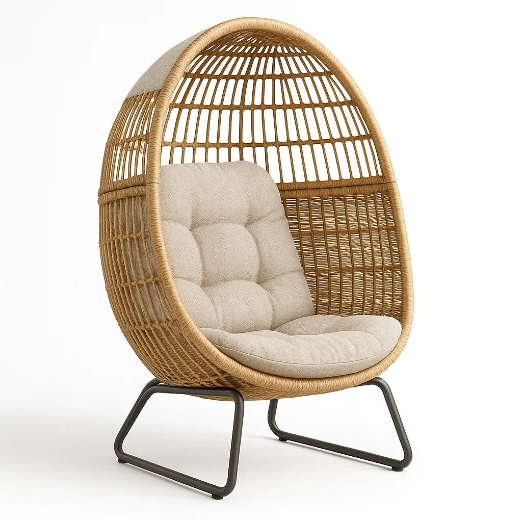 Rattan-Ei-Stuhl mit Stoff-Sitzkissen Beige - 160 cm