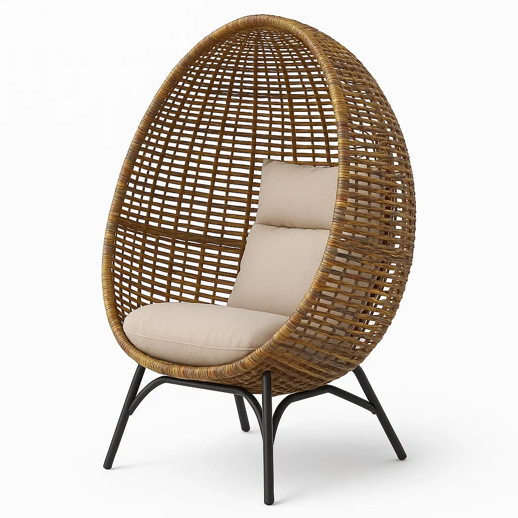 Rattanstuhl mit Metallgestell und Polyesterkissen Braun