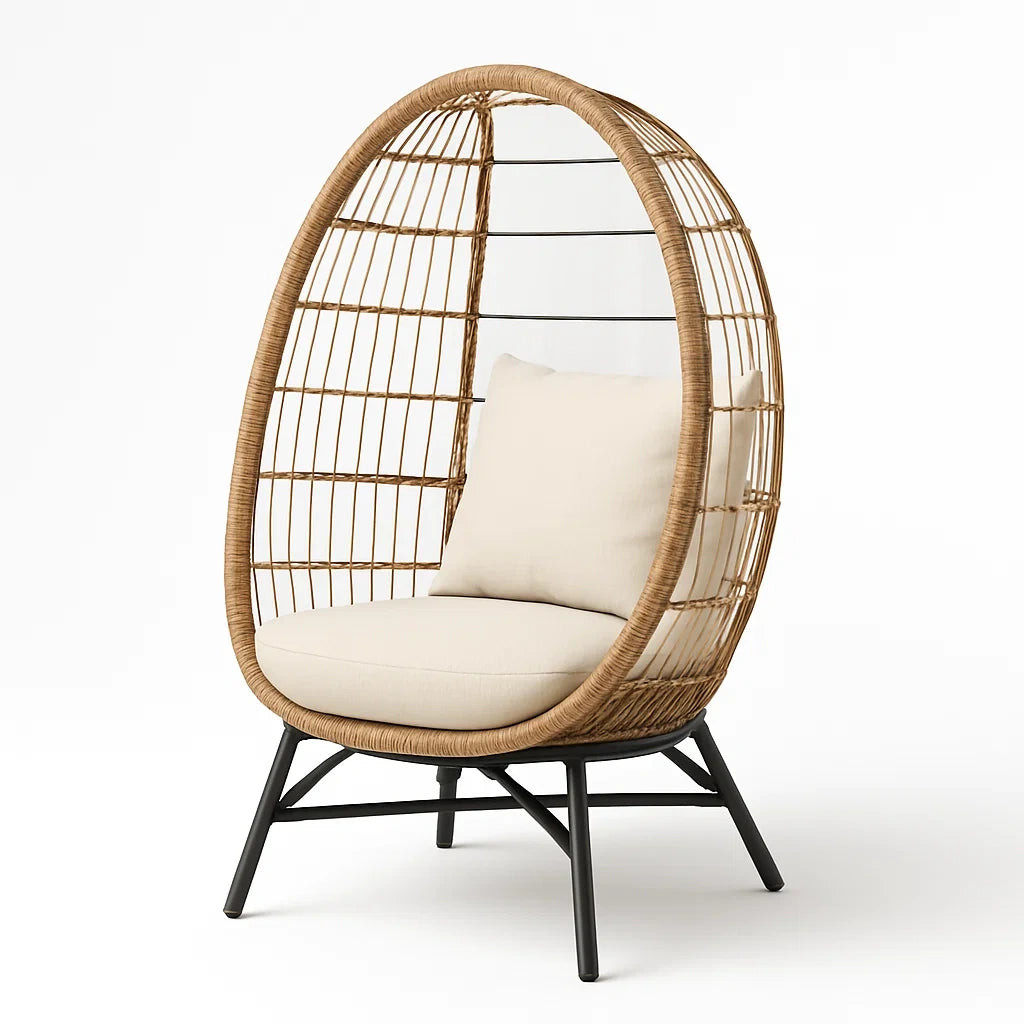Rattansessel mit Stahlrahmen und Polyesterkissen Naturbraun Beige