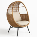 Rattan-Ei-Lounge-Sessel mit Baumwollkissen und Stahl