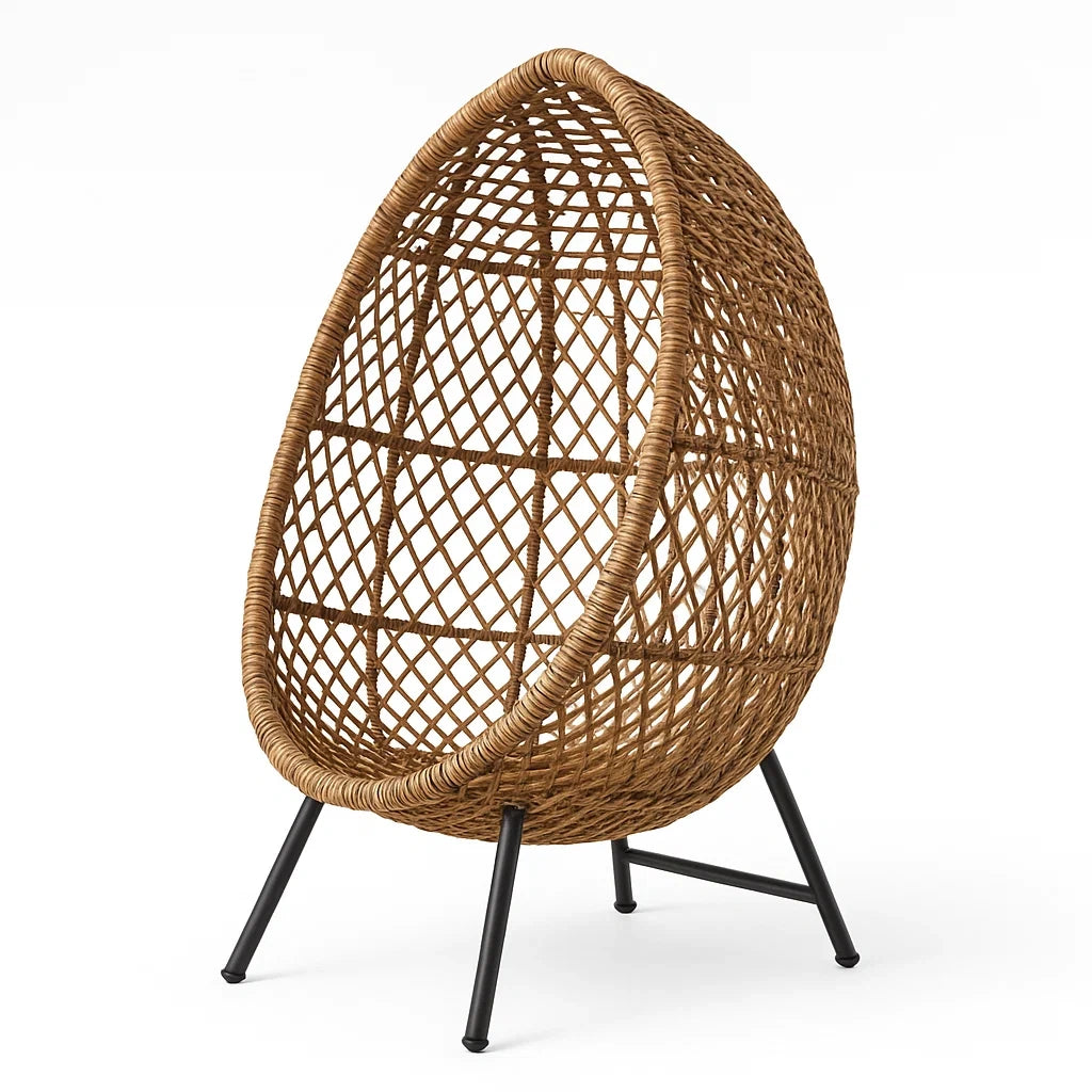 Rattansessel Ei-Form Naturfaser Metallgestell Braun