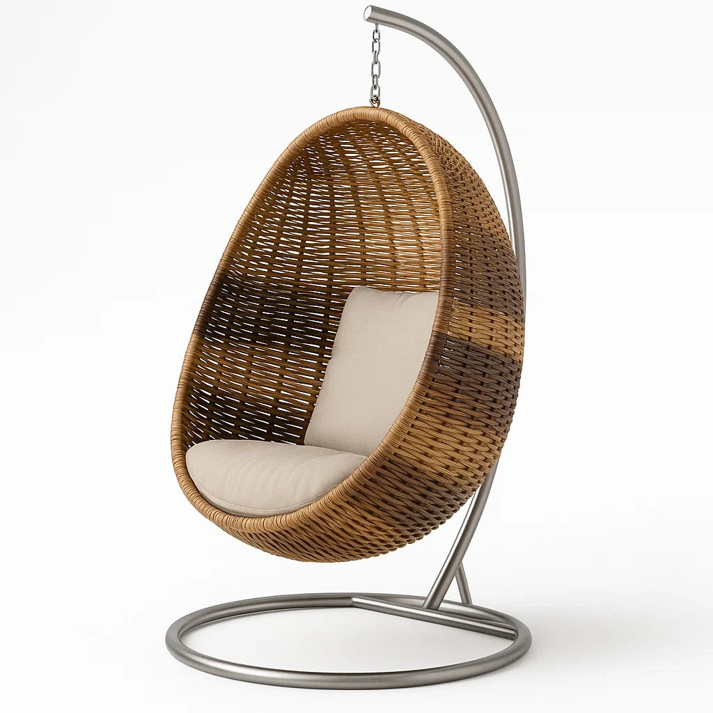 Rattan Hängesessel mit Stahlrahmen und Polyesterkissen