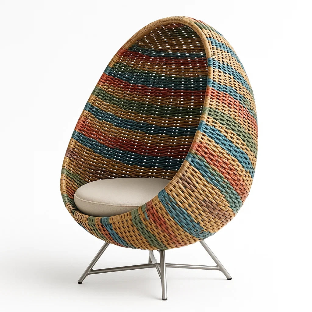 Rattan Ei Stuhl mit Edelstahlgestell Mehrfarbig