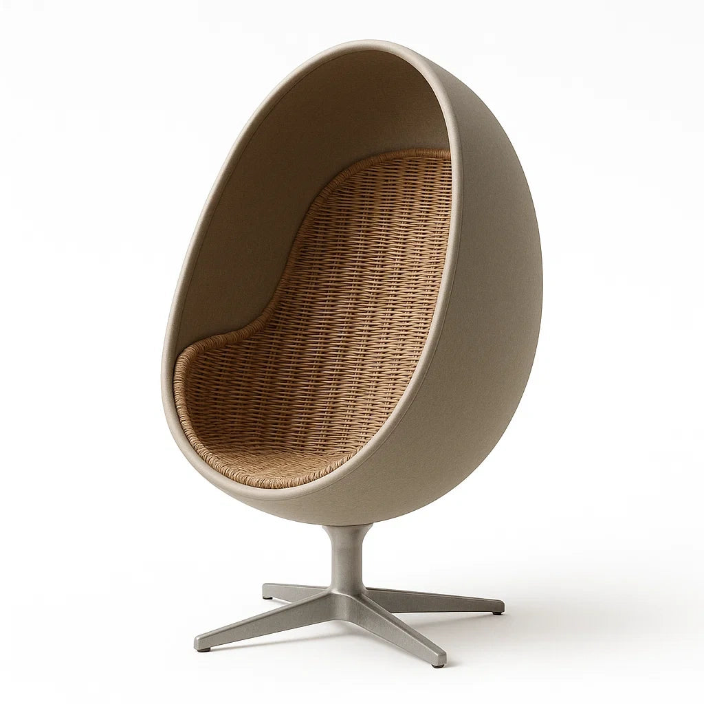 Eiförmiger Stuhl aus Polycarbonat und Rattan Beige