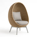 Rattan Ei-Sessel mit Stahlgestell und Polyesterkissen Beige