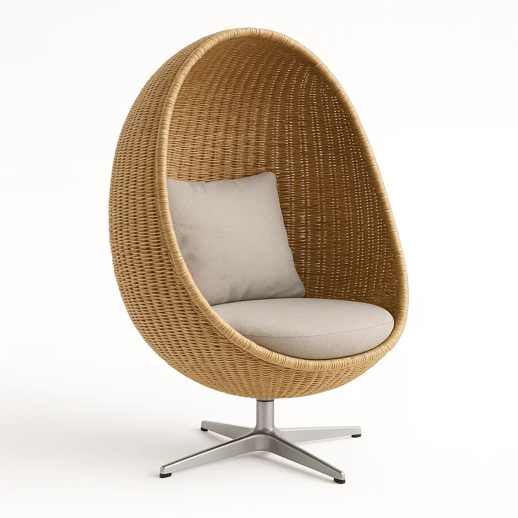 Rattansessel mit Aluminiumfuß, Hellbeige