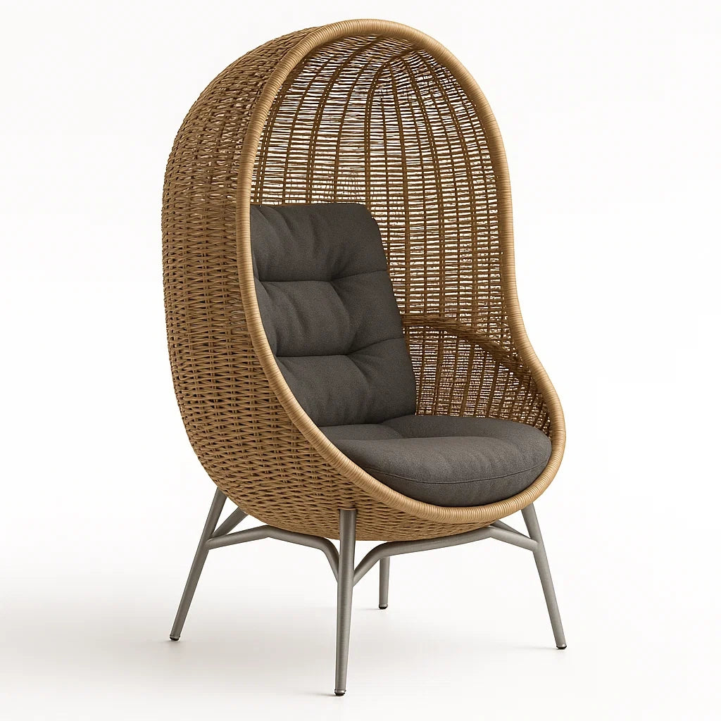 Rattan-Sessel mit Polster in Naturbraun und Dunkelgrau
