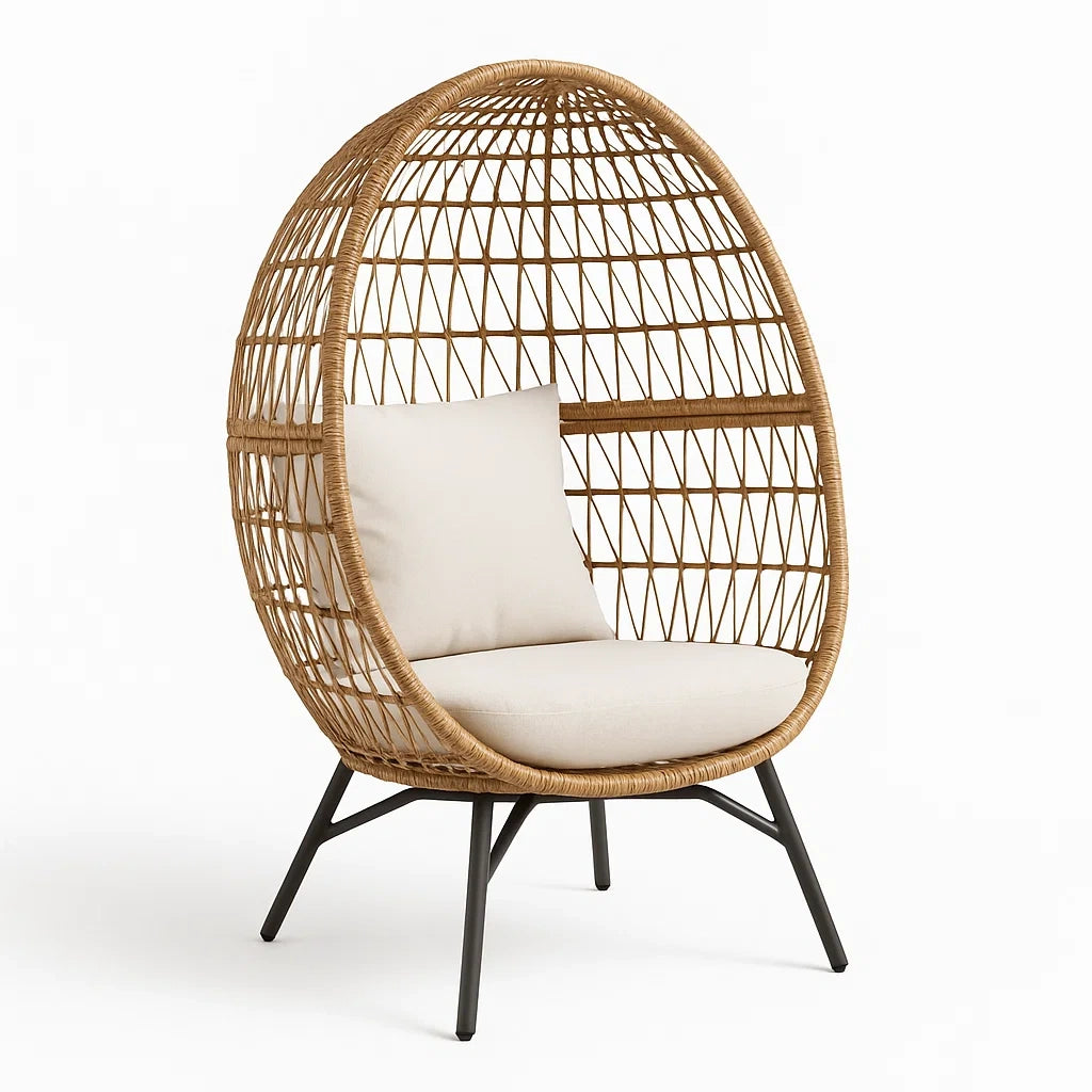 Rattan Sessel mit Stahlrahmen und Kissen