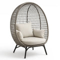 Ei-förmiger Rattan Outdoor-Stuhl mit Stahlrahmen und Beige Kissen