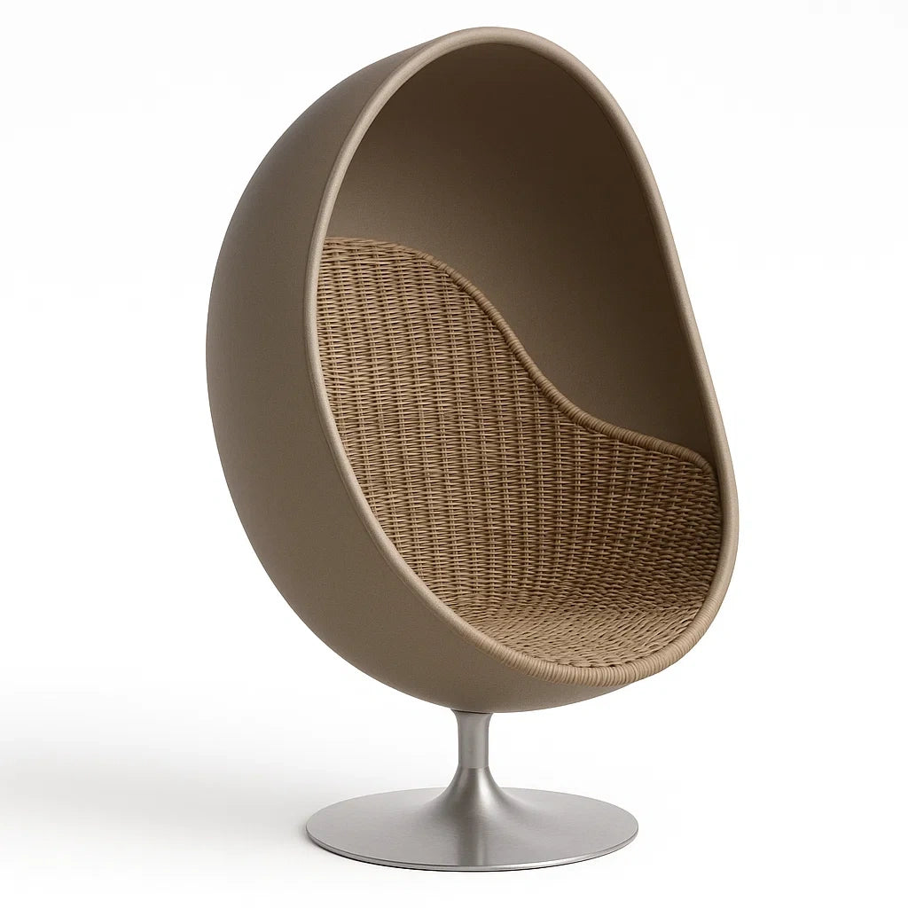 Ei Stuhl aus Polypropylen und Rattan mit Aluminiumfuß, Braun, Höhe 130 cm
