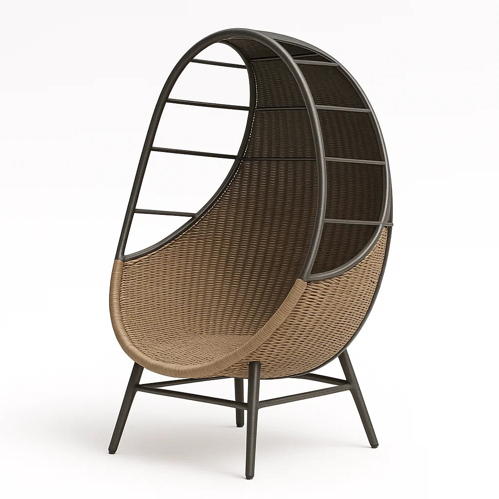 Polyrattan Loungesessel mit Stahlrahmen, Braun/Schwarz