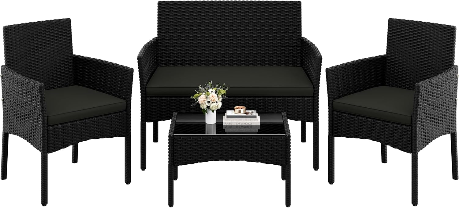 Yaheetech 4-er Gartenm?bel Set Balkonm?bel Set aus Polyrattan Terassenm?bel Au?en mit, Zweisitzer-Sofa, Beistelltisch, 4 cm, 180 g, 5 mm, 100 cm